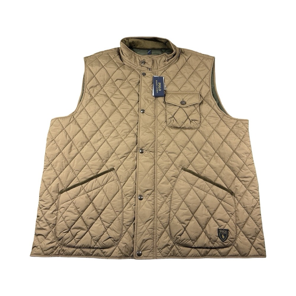 Polo Ralph Lauren Mens 3XB 3XL Big Quilted Utility Vest Jacket Brown Beaton NEW